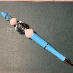 Elegant Blue and White Beaded Pen